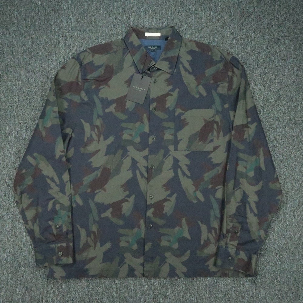 Ted Baker Shirt Mens 3XL Green Blue Fielder Camo Long Sleeve Button Up